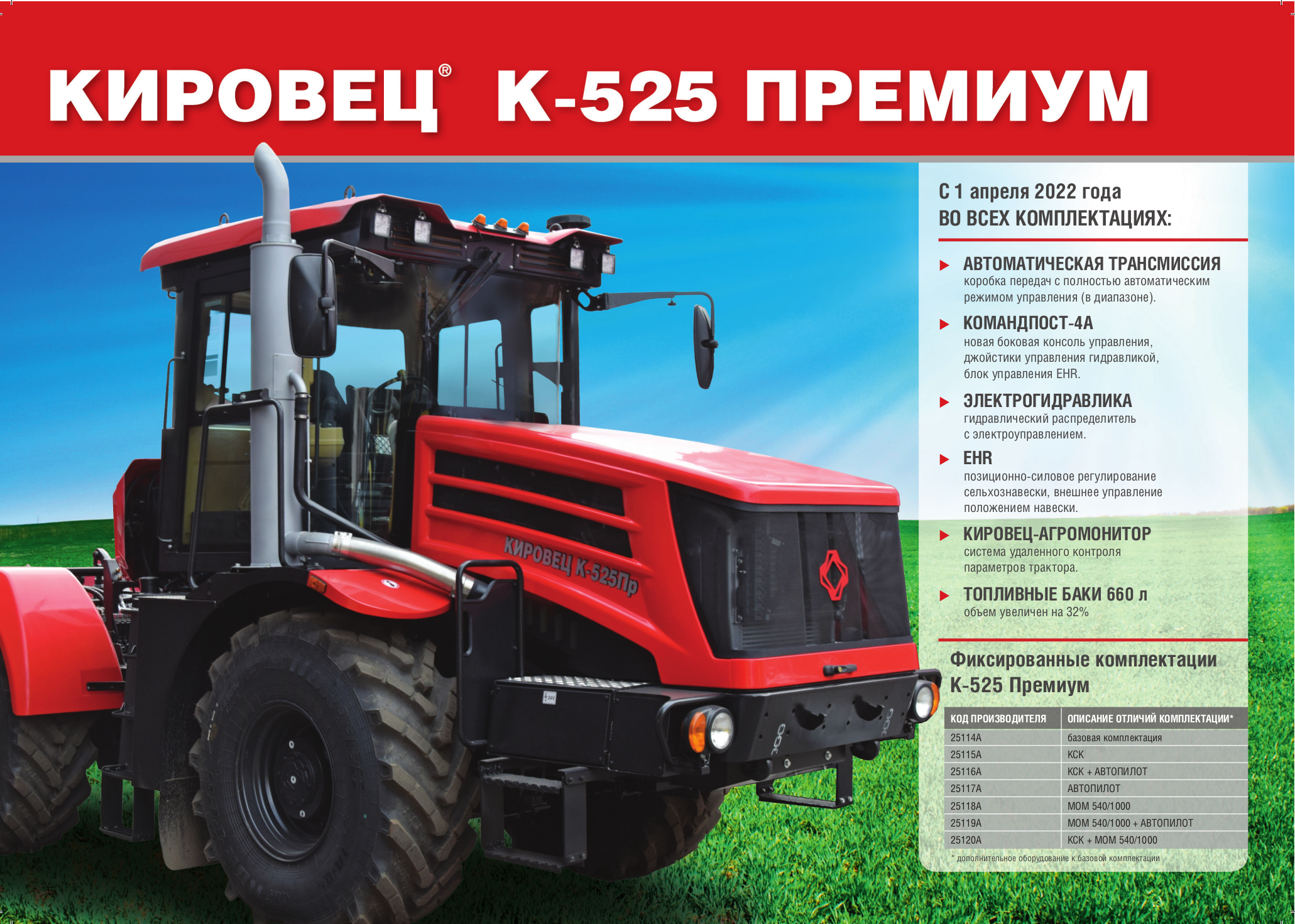 Новый Кировец К-525 пятого тягового класса (ЯМЗ 250 л.с.)